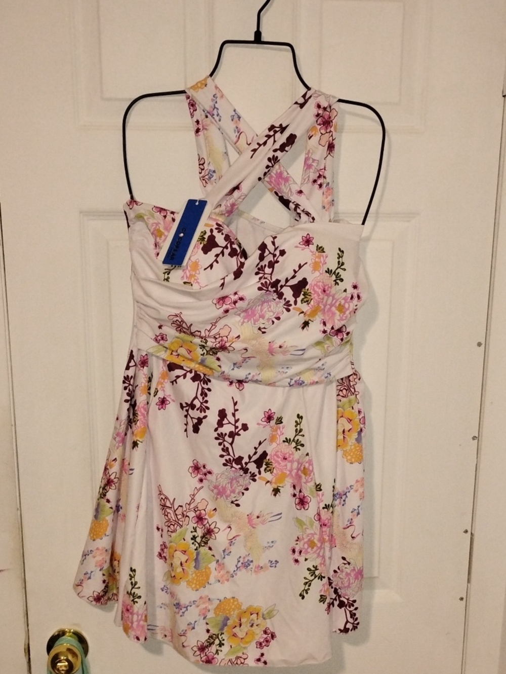 NWT - Unbranded Crossed - Shoulder Floral Sundress in White and Pink